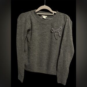 H&M Grey Sweater with Sparkly Bow Accent size Small